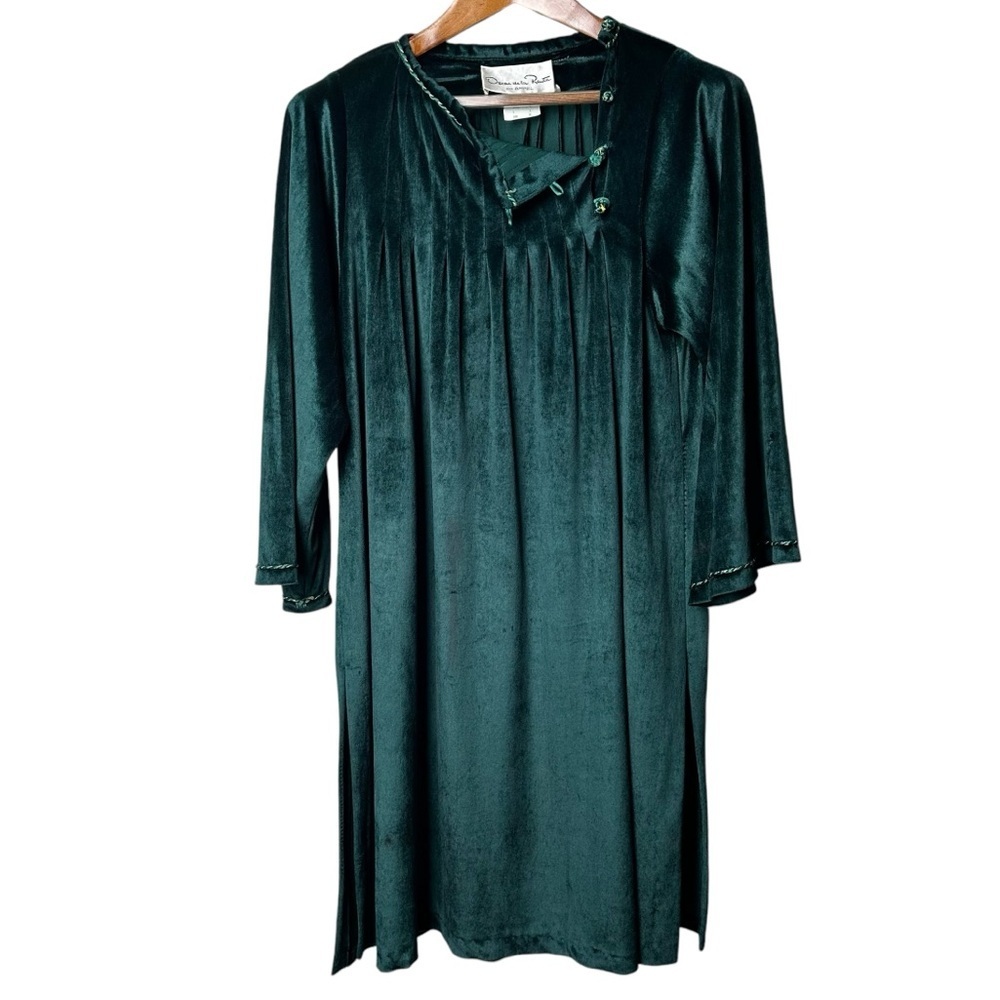 Vintage Oscar de la Renta Appel Size 8 Velvet Nightgown Green Union Made Flawed